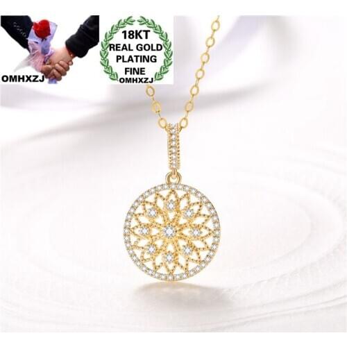 OMHXZJ Wholesale CA418 European Fashion Woman Party Birthday Wedding Gift Flower Round Zircon 18KT Gold White Gold Pendant Charm
