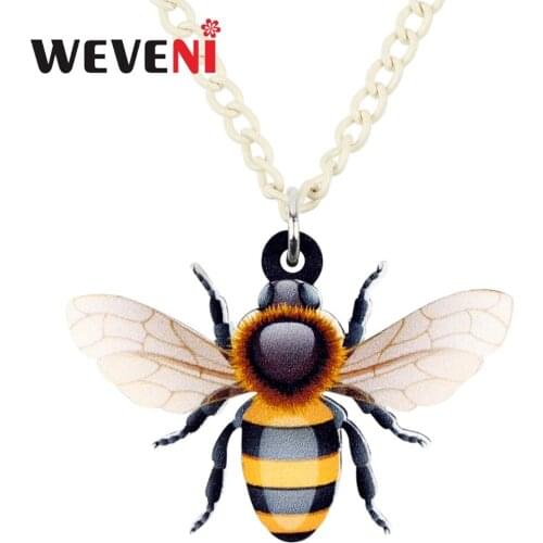 WEVENI Original Acrylic Anime Honeybee Insect Necklace Pendant Chain Choker Trendy Animal Jewelry For Women Girls Female Gift