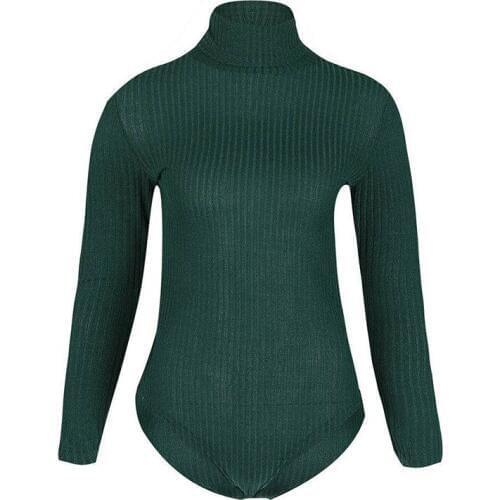 Autumn Female Sexy Skinny Bodysuits Winter Womens Slim Knitted Bodysuits Ladies Long Sleeve Turtleneck Sweater Tops Jumper