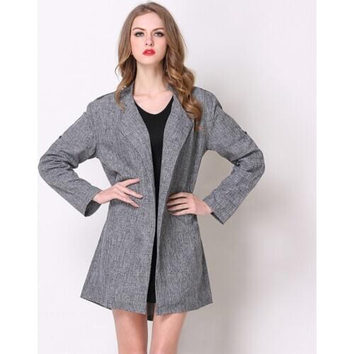 Women Trench Coat Spring and Autumn new leisure wild women large size Long Sleeve Turn Down Collar windbreaker Plus size XL-5XL