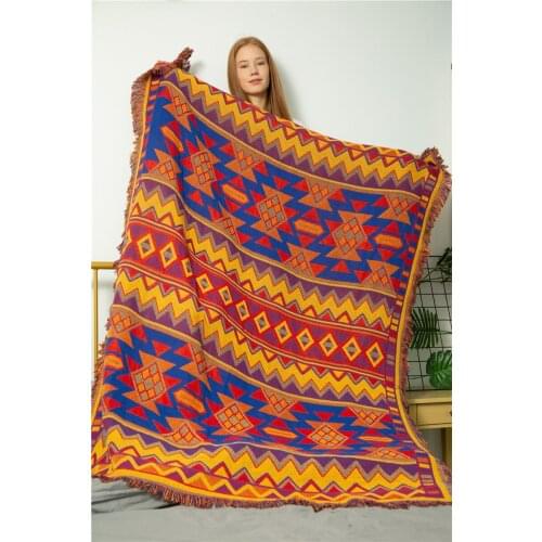 Retro Bohemian Printed Sofa Bed Throw Blanket Knitted Nordic Chair Sofa Towel Cover Travel Plaids Bedding Tapestry Bedspread