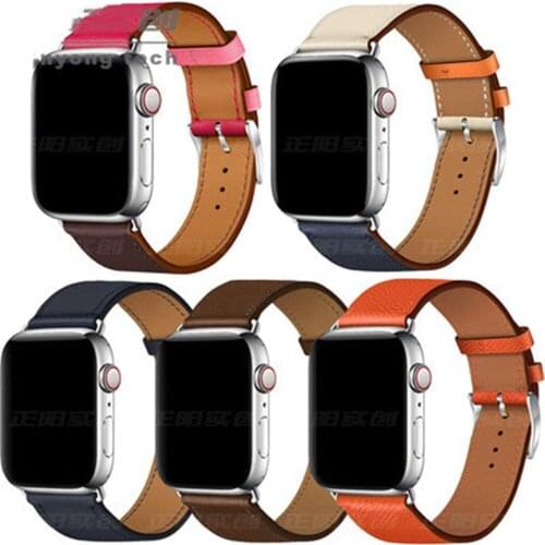 Suitable for Apple watch1 / 2/3 strap leather factory pin new head layer leather mixed color single ring bracelet