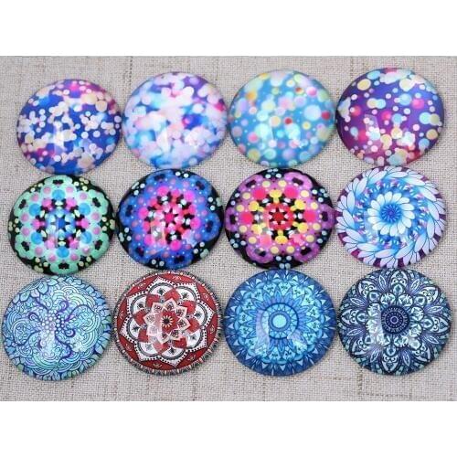 Reidgaller mixed pattern photo round glass cabochons 12mm 20mm diy flat back handmade jewelry making components