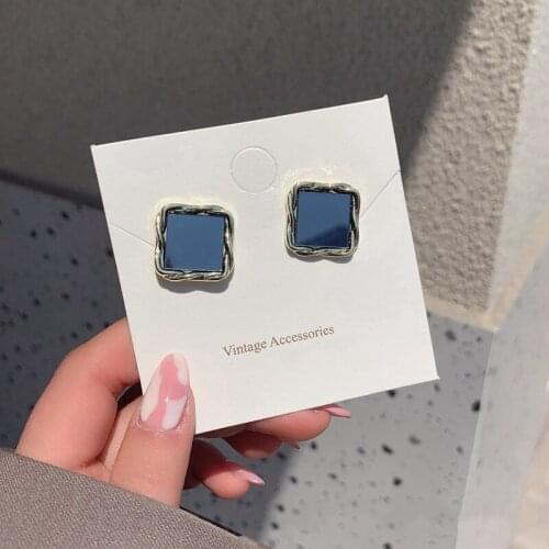 Retro Mirror French Temperament Earrings Geometric Cross Lace Gentle Suqare Stud Earrings for Women Girls Crystal Ear Jewelry