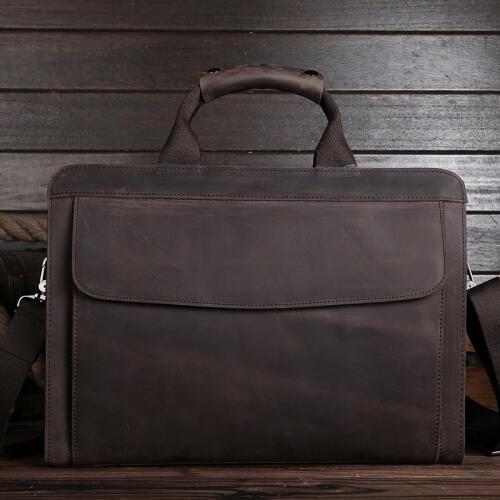 Luxury Vintage Handmade Crazy Horse Leather Men Briefcase 100% Genuine Leather Laptop handbag Perfect Quality Business Briefcase
