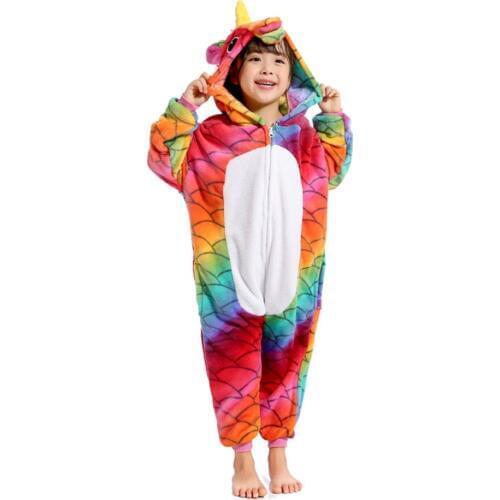 Christmas onesie unisex kid pajamas kugurumi cartoon blue unicorn animal sleepwear plus size child nightgown homewear 2019