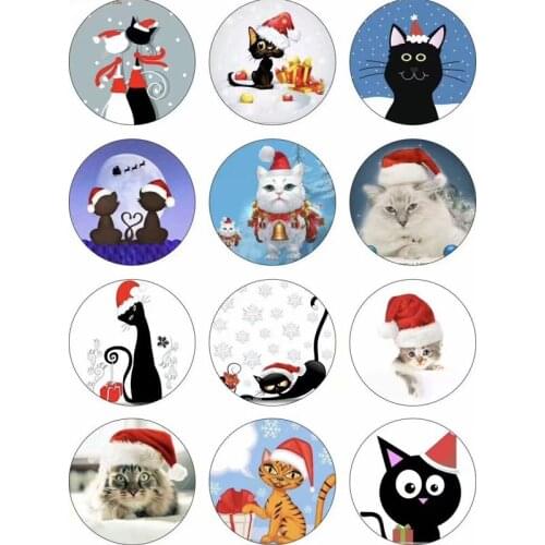 Mixed 18MM Christmas Cat Glass Snap Button Jewelry Charm Fit For DIY Snap Accessories Jewelry