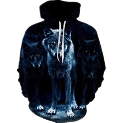 New Fashion Hoodies Men Long Sleeve Fashion Three Wolf Printed Men Sweatshirt Streetwear Clothes Harajuku Hoodie