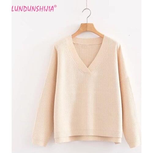 LUNDUNSHIJIA High Quality Super Loose Knitting Sweater Women Winter Beige Pullover Sweater Top For Women Female Sweater