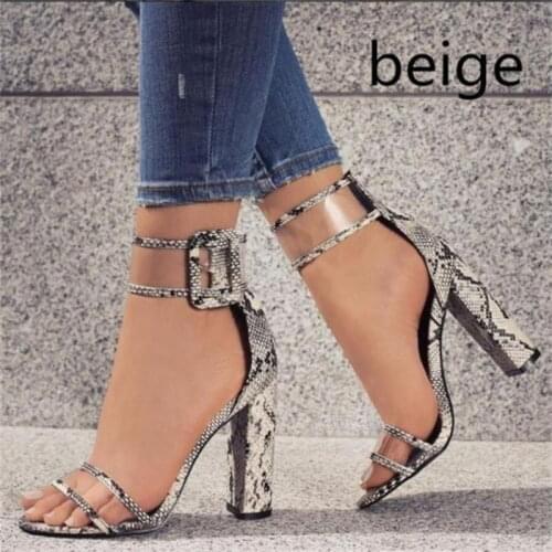 Women sandals PU Buckle Strap Thick heel High heels Round Toe Shallow women shoes sandalias mujer 2020 size 35-42 black