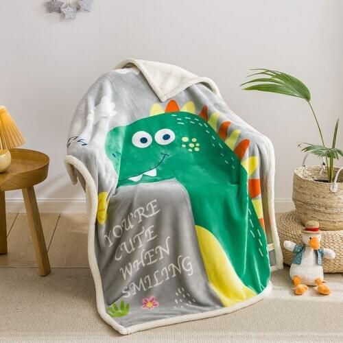 Winter Thick Sherpa Minky Fluffy Dinosaur Cartoon Animal Plush Baby Kids Blanket Newborn Swaddle Infant Bedding Quilt Sofa Throw