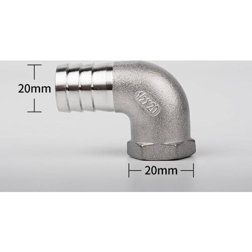 1/2'' BSP Female Thread x 20mm 304 Stainless Steel Elbow Connector Barb Hose Tail Reducer Pagoda Joint Coupling Pipe Fitting