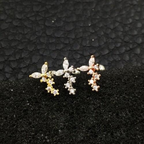 1Pc Daith Cartilage Stud Earring Butterfly Cubic Zircon Helix Tragus Conch Screw Back Earring Piercing Jewelry