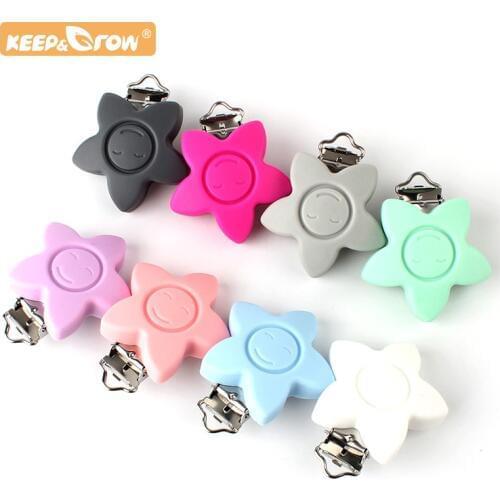 Keep&Grow 1pc Star Pacifier Clip Silicone teether metal Accessories rodent DIY Baby Teething Necklace Pendant Clamp