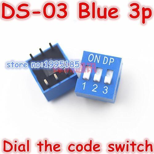 100Pcs/Lot DS-03 2.54MM 3P DIP Dial The Code Switch/Toggle Switch/Coding Switch 3P Blue Dial The Code Switch