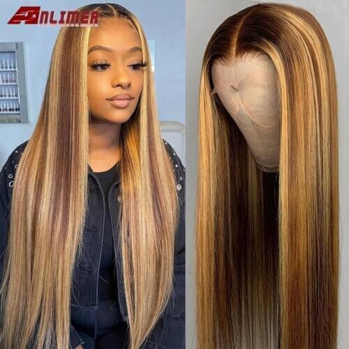13x6 Highlight Ombre Human Hair Wig Brown Honey Blonde Lace Front Wigs For Women 4/27 Mix Color Remy Straight Lace Frontal Wig