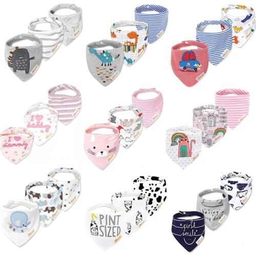 2020 3pcs/set Baby Newborn Bibs Cute Cartoon Baby Infant Scarf Bib Burp 0-3 Year Double Cloth Soft Cotton Bibs Unisex