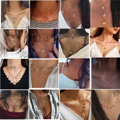 2021 Models Long Chain Necklace Mujer Pendant for Women Multi-Layer Rectangle Charm Jewelry Collier Femme Choker