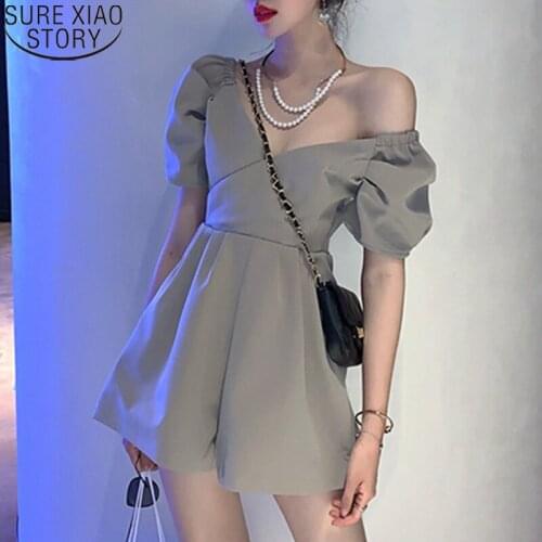 2021 Sexy Shoulderless Women Jumpsuits Kong-Style V Neck Short Sleeve Playsuit Fashion High Waist Short Bodysuits Shorts 15547