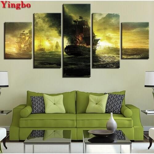 5 Panel,diamond art,full square round drill Pirates of the Caribbean picture rhinestones mosaic 2019 diamond embroidery sale