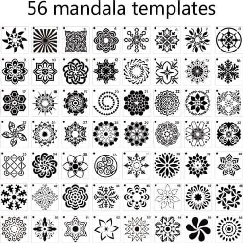 56 Pack Mandala Dot Painting Templates Stencils, Small Mandala Template Stencils for DIY Art Project Rock Painting