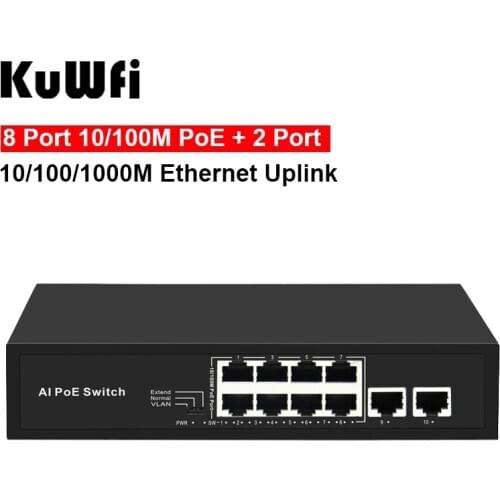 8 Port 10/100M POE+2 Port 10/100/1000M Ethernet Uplink with VLAN Extend 250m Network Switch for CCTV IP Camera Wireless