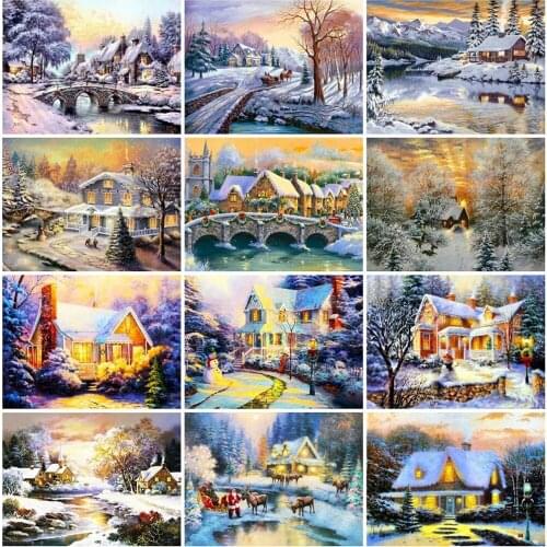 5D Diy Diamond Painting House Cross Stitch Kit Diamond Embroidery Winter Scenery Mosaic Hot Sale Landscape Rhinestones Picture