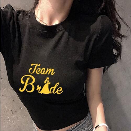 Team Bride Ulzzang Sexy Crop Tee Shirt Femme 2019 Summer O-neck Women Tshirt Fashion Short Sleeveless T-shirt Women Top