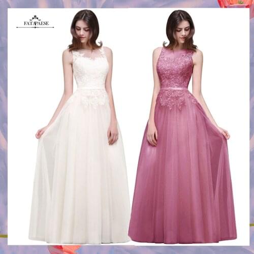 FATAPAESE Evening Dress Lace Applique Backless Tulle Long Elegant A line Formal Dress Evening Gown robe de soirée de mariage