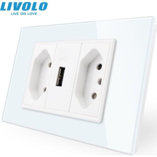 Livolo Brazil Standard 3Pins 10A 20A with USB Socket,127V-220V 60HZ Glass Panel for Typn"n" Plug,Grounding Wires Power Outlet