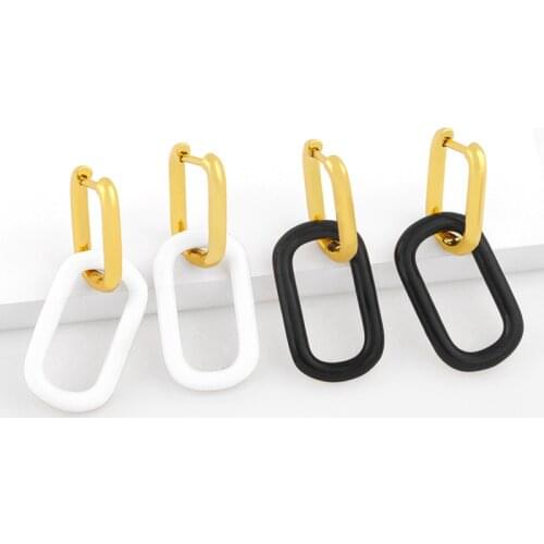 FLOLA Geometric Oval Neon Black Drop Earrings For Women Polish Enamel Huggie Hoop Earrings Dangle Punk Hip Hop Jewelry ersv17