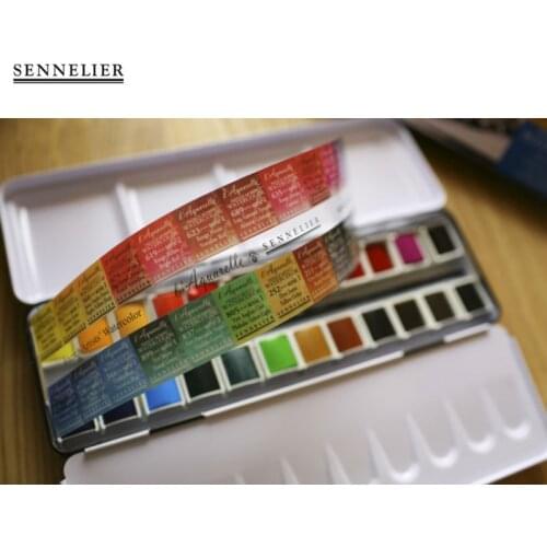 France Original Sennelier Solid Watercolor 24 Colors Metal Box Set Water Color Paint Acuarelas Art Supplies for Artist