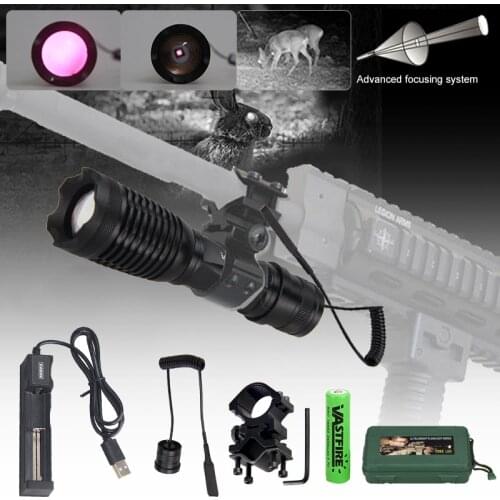 IR-710 Hunting Flashlight 7W Infrared Radiation IR 850nm Torch Night Vision Zoomable Focus Lantern+18650+Charger+Switch+Mount
