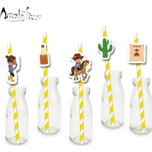 Cowboy Theme Straw Western Cowboy Paper Straws Birthday Party Holiday Decorations Baby Shower Event Party Supplies 20PCS