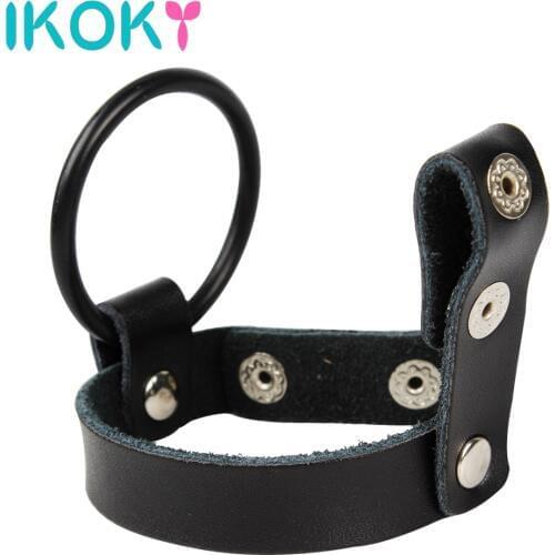 IKOKY Cock Ring Silicone Penis Ring Penis Sleeve Leather For Men SM Bondage Set Kit Male Chastity Belt Device Sex Toys