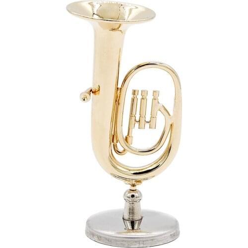 Odoria 1:12 Miniature Golden Tuba with Stand and Case Unplayable Musical Instrument Model Set Doll House Accessories Decoration
