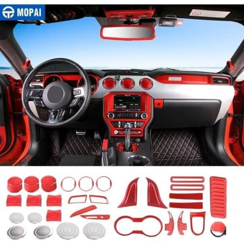 MOPAI Interior Mouldings Red Car Dashboard Interior Decoration Cover Set Kit Trim Sticker for Ford Mustang 2015+ Accessories