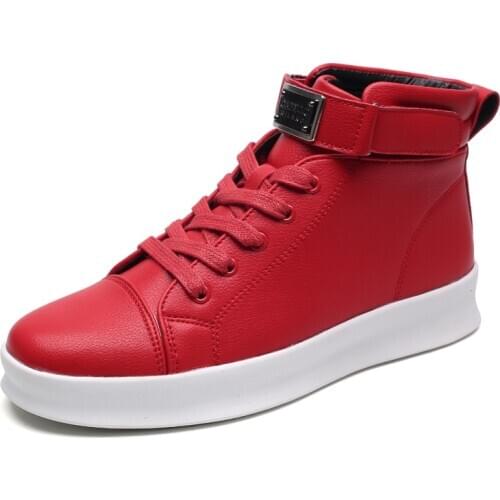 Mens Casual Comfortable Shoes Pure Color Ieather Sports Mens Shoes High Top Sports Shock Absorption Mens Running Shoes