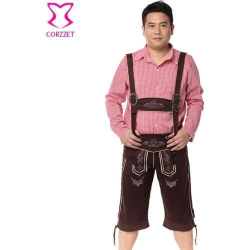 Adults Brown Bavarian Gentleman Lederhosen with Suspenders Mens Oktoberfest Costume Cosplay Beer Man Halloween Costume For Men
