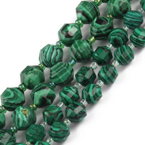 Natural Green Malachite Stone Faceted Sharp Loose DIY Beads for Jewelry Making Birthday Gift Bracelets 15'' Strand