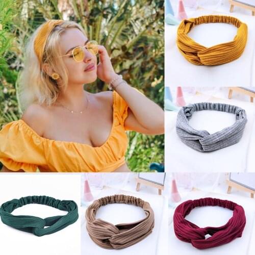 Solid Color Autumn Winter Headband For Girls Elastic Cross Knot Hairband Women Soft Stripe Turban Hair Accessories