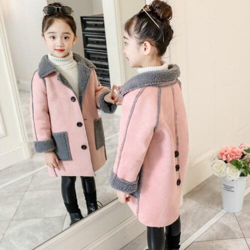 2019 Children Girl Winter Coat Button Big Pockets Cashmere Warm Coats Girls Kids Overcoats Clothes