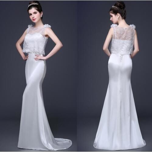 Mermaid Satin Wedding Dress Two Pieces Simple Long Spaghetti Straps Corset Bridal Gown With Lace Jacket 2020 Real Photos #420