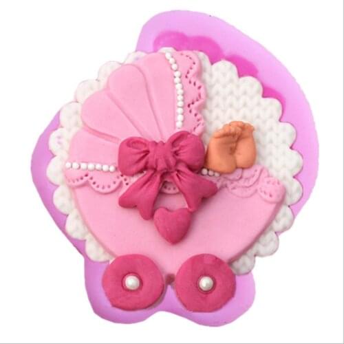 Sugarcraft Baby car Carriage Silicone mold Bow tie fondant mold cake decorating tools chocolate gumpaste mold