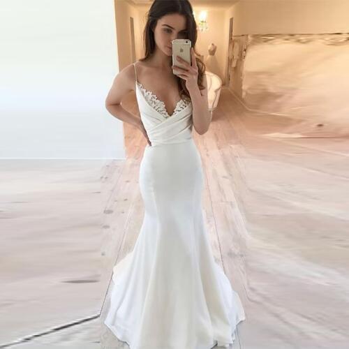 Verngo Mermaid Wedding Dress Lace V neckline Wedding Gowns Elegant Bride Dress Backless Boho Wedding Dress 2019