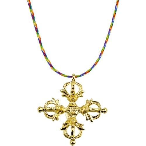 Feng Shui Tibet Cross Dorje Amulet Pendant Necklace With 5 Element Thread Y1362
