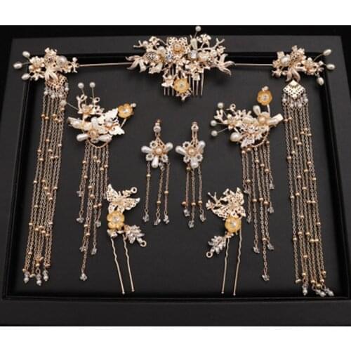 Traditional Chinese Hairpin Gold Hair Combs Wedding Hair Accessories Headband Stick Headdress Head Jewelry Bridal Headpiece Pin
