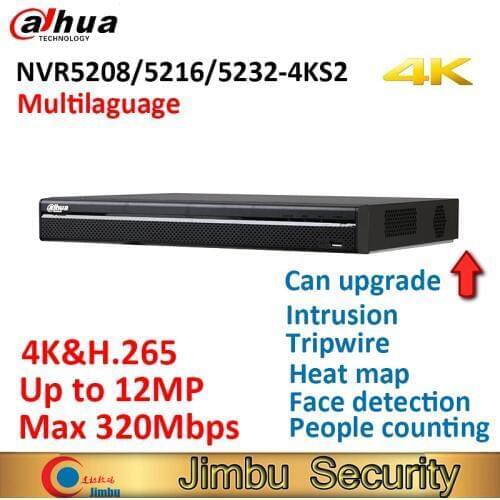 Dahua 4K NVR NVR5208-4KS2 NVR5216-4KS2 NVR5232-4KS2 up to 12Mp H.265 8CH 16CH 32CH Tripwire Intrusion nvr security camera system