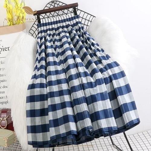 SISHION Korean Style Summer Spring Long Skirt for Women VD1821 Black Blue Y2K Vintage Elegant Midi Plaid Skirt