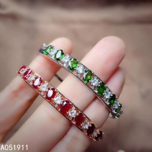 KJJEAXCMY fine jewelry natural ruby diopside 925 sterling silver new women hand bracelet wristband support test luxury